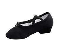Ballet Dance Shoes for Women Low Block Heel Comfort Support Work Pumps Canvas Closed Toe Elastic Strappy Slip On Footwear Plain Soft Dancing Shoes Lightweight Casual Footwear for Practising Black