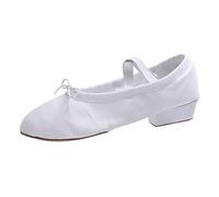 Ballet Dance Shoes for Women Low Block Heel Comfort Support Work Pumps Canvas Closed Toe Elastic Strappy Slip On Footwear Plain Soft Dancing Shoes Lightweight Casual Footwear for Practising White
