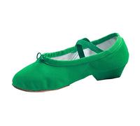 Ballet Dance Shoes for Women Low Block Heel Comfort Support Work Pumps Canvas Closed Toe Elastic Strappy Slip On Footwear Plain Soft Dancing Shoes Lightweight Casual Footwear for Practising Green