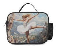 Ballet Dancer Ballerina on The Cliff Insulated Lunch Bag Reusable Cooler Tote Leakproof Lunchbox Organizer with Detachable Handle