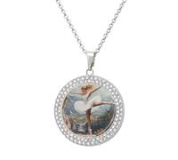 Ballet Dancer Ballerina on The Cliff Round Pendant Necklace Diamond Edging Brilliant Personalized Jewelry Gifts for Women Silver-style