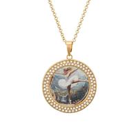 Ballet Dancer Ballerina on The Cliff Round Pendant Necklace Diamond Edging Brilliant Personalized Jewelry Gifts for Women Golden-style
