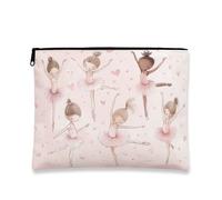 Ballet Dancer Cosmetic Bag, Cute Peach Ballerina Pattern Travel Pouch for Girls, Portable Canvas Zipper Makeup Organizer, Valentine's Day Gift 7x9 Inch