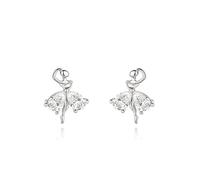 Ballet Dancer Crystal Small Stud Earrings Sterling Silver CZ Cute Ballerina Recital Dancing Chic Rhinestone Cubic Zirconia Tiny Earrings for Women Dance Lovers Birthday Jewelry Gifts, Copper, Cubic