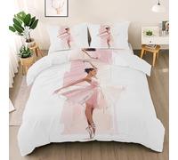 Ballet Dancer Duvet Cover Set Junior, Minimalist Line Quilt Cover with Zipper, Pink Ballerina Girl Junior Reversible xxx Comforter Cover, Soft Microfiber Watercolor Bedding 120 x 150 cm