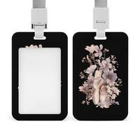 Ballet Dancer Florals Fashion ID Badge Holder Sliding Vertical Name Tag Card Protector with Lanyard