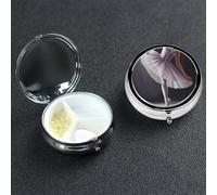 Ballet Dancer Pill Box with Mirror 3 Compartment Decorative Pill Case for Purse or Pocket Small Round Pill Organizer Weekly Metal Medicine Tablet Vitamin Holder Travel Gift