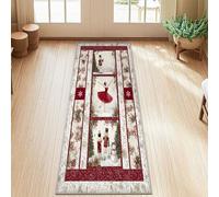 Ballet Dancer Runner Rug, Christmas Festive Nutcracker Snow Man Xmas Red Low Pile Home Floor Rectangle Print Carpet for Kitchen Bedside Entryway Hallway Decor 2x5 Ft