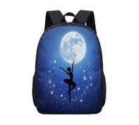 Ballet Dancer Silhouette Moon Backpack 17 Inch for Girls Teens School Butterfly Starry Night Sky Student Bag (03)