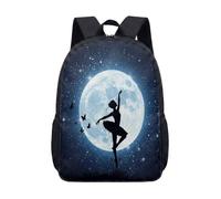 Ballet Dancer Silhouette Moon Backpack 17 Inch for Girls Teens School Butterfly Starry Night Sky Student Bag (01)