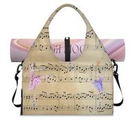 Ballet Dancer Vintage Music Note Sports Duffel Bag for Women Men Weekend Overnight Bag with Shoe Compartment Shoulder Tote Luggage Bag for Yoga Gym Travel