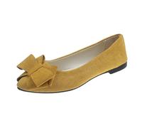 Ballet Flats for Women Bow Faux Suede Flat Ballerina Folding Pumps Slip on Loafers Moccasins Dolly Shoes Casual Dress Pointed Toe Black Flats Office Driving Shoes