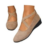 Ballet Flats for Women Comfort Crisscross Strap Wedge Ballerina Womens Round Toe Ballet Wedge Dress Shoe Elegant Suede Comfy Slip-On Shoes Dolly Shoes Beige