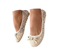 Ballet Flats for Women Shoes Cut Out Slip On Synthetic Lace Ballet Flats Elegant Slip On Flat Comfortable Walking Ballerina Shoes Ladies Flat Pumps UK Size Slip On White Pumps Women