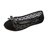 Ballet Flats for Women UK Elegant Lace Embroidery Hollow Out Loafers Casual Front Bowknot Lace Mash Ballet Pumps Breathable Slip On Flat Shoes for Work Office Dailywear Black