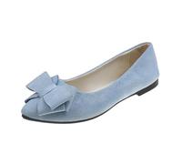 Ballet Flats for Womens Size 4 Bow-Knot Pointed Toe Wedding Shoes Women's Solid Color Casual Suede Pumps Loafers Ladies Dolly Ballerina Work Office Formal Slip On Flats Shoes Light Blue