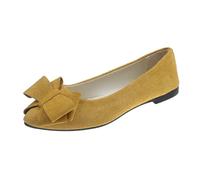 Ballet Flats for Womens Size 5.5 Bow-Knot Pointed Toe Wedding Shoes Women's Solid Color Casual Suede Pumps Loafers Ladies Dolly Ballerina Work Office Formal Slip On Flats Shoes Yellow