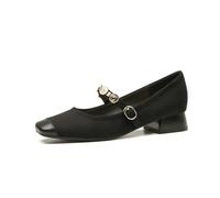 Ballet Flats Shoes for Women - Vintage Brown Mary Jane Shoes with 3CM Low Heel - Perfect for Wedding, Party, Travel, Walking & Driving,Black,2.5 UK