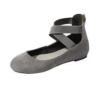 Ballet Flats Women's Black Flat Shoes with Ankle Wrap Strappy Ballerina Elegant Flats Shoes Closed Ballet Flats for Women Ballet Dance Shoes Round Toe Stretchy Dress Shoes Size 37-42, gray, 8.5 UK