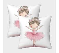 Ballet Girl Cute-watercolor Illustration Style Pillow Covers 2 Pack Cozy Pillowcase Art Cushion Case with Zipper Decor for Sofa Living Room Bed Home 45x45cm