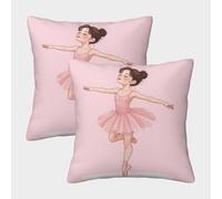 Ballet Girl Dancing-cartoon Style Illustration Pillow Covers 2 Pack Cozy Pillowcase Art Cushion Cover Zippered Decor for Sofa Living Room Bed Home 40x40cm