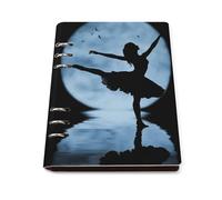Ballet Girl Silhouette A5 Loose Leaf Notebook, Premium PU Leather Refillable 6-Ring Binder Journal, Durable Cover Lined Paper Lay Flat Design for Writing Journaling and Organization