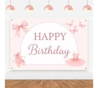 Ballet Happy Birthday Backdrop Ballerina Birthday Party Decorations Pink Bow Butterfly Tutu Dance Photography Banner for Girls Ballet Themed Bday Party Supplies Decorations Photo Props 5 * 3ft