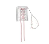 Ballet-Inspired PU Leather Tri-Fold Card Holder Wallet with Tie Strap,Elegant Compact Short Wallet Coin Purse with Snap Closure for Women Girls, Pink with Pearl Strap, One Size