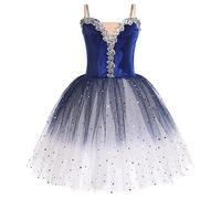 Ballet Leotard for Girls Kids Spaghetti Straps Ruffle Lace Embroidered Glitter Tulle Tutu Skirt Gymnastic Body Ballerina Dance Swan Lake Costume Skating Team Performance Dress Royal Blue 7-8 Years