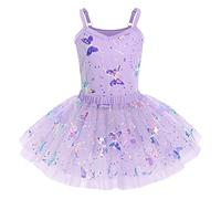Ballet Leotard with Tutu Skirt for Girl Dance Gymnastics Camisole Bodysuit Sparkly Butterfly Sequin Tulle Skirt Kids Ballerina Dress Up Classic Basic Athletic Leotard Training Outfit Purple 5-6 Years