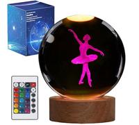 Ballet Night Light, Dance Recital Gifts, K9 3.15 Inch (80mm) Crystal Ball Lamp with 16 Colors Remote Upgraded Lamp for Birthday Xmas Cool Fairygirl Figurines Gifts for Ballerina Girls Room Decor