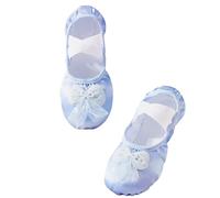 Ballet Shoe, Girls Elastic Ballet Slippers Split Sole Stretch Canvas Dance Shoes Bow Tie Ballroom Dance Shoe School Wide Fit Practice Gymnastics Shoes Blue Size 13