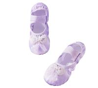 Ballet Shoe, Girls Elastic Ballet Slippers Split Sole Stretch Canvas Dance Shoes Bow Tie Ballroom Dance Shoe School Wide Fit Practice Gymnastics Shoes Purple Size 12.5