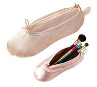 Ballet Shoe Makeup Bag, Ballet Slipper Pouch for Cosmetics Satin Slipper Pencil Case Toiletry Bag for Dancers Ballerinas, Champagne
