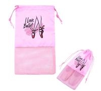 Ballet Shoe Pouch Bag Mesh Storage Bags for Dancer Ballerina Dancing Recital Gift Drawstring Mesh Dance Shoe Bag Dance Party Supplies I Love Ballet Pointe Shoes Organizer Pouch Pink 6.5*11 In