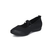 Ballet Shoe Shoes for Square Dance Flat Heel Soft Bottom Canvas Tip Practice Teachers' Latin(BlackLeather Toe Cap,39)