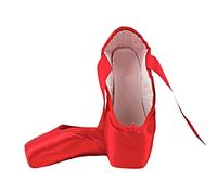 Ballet Shoes Adult Kids Ballet Pointe Shoes Nude/Black/Red Satin Girls Women Professional Dance Shoes with Ribbons Silicone Toe Pad Dance Slippers for Girls Toddlers Women. (Color : Red, Size : 8)