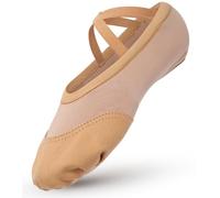 Ballet Shoes Canvas Mesh Splicing Ballet Dance Shoes Split Leather Sole Dance Slippers Stretchy Gymnastics Yoga Shoes for Girls Women Beige