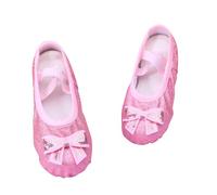 Ballet Shoes for Girls Bow Glitter Ballet Dance Shoes Sequin Leather Split Sole Dance Slippers Flats Performance Gymnastics Practice Outfit Pink Size 1