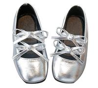 Ballet Shoes for Girls Glossy Dance Shoes Leather Ballet Flats Full Sole Ballerina Slippers Mary Jane with Bow Adorned Glitter Non-Slip Breathable Soft Sole for Dance Yoga Gymnastics