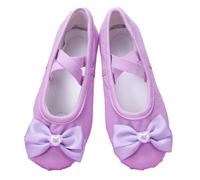 Ballet Shoes for Girls Leather Gymnastics Slipper, Kids Bow Pearl Split Sole Ballet Flats Elastic Canvas Ballroom Dance Pumps Basic Practice Outfits Purple Size 13.5