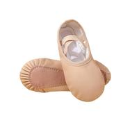 Ballet Shoes for Girls Solid Color Dance Shoes Soft Soled Practice Elastic Strap Shaped Footwear Lightweight Flats Split Sole Leather Ballet Footwear for Dance Training and Performance Beige
