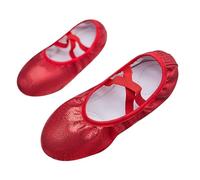 Ballet Shoes for Girls,Toddler Kids Sequin Ballroom Dance Shoes Glitter Leather Split Sole Dance Shoes School Professional Practice Outfit Red Size 11.5