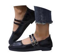 Ballet Shoes for Girls, Women Double Buckle Mary Jane Flats, Black Upper with Two Slim Straps and Low Wedge Sole, Rounded Toe, Double Buckle Straps, Comfortable Soft Sole Footwear for (Black, 6.5)