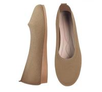 ballet shoes for girls, women knit low wedge flats, olive textured upper with tan outsole edge, rounded toe, slip on opening, comfortable soft sole footwear for casual office, shopping an (Khaki, 3.5)