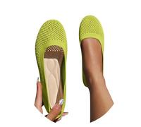 ballet shoes for girls, women packable ballerina flats, black textured upper with tan cushioned-looking insole, round toe, slip on opening, comfortable soft sole footwear for events, travel (Green, 3)