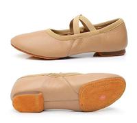 Ballet Shoes Genuine Leather Jazz Shoes Jazz Dance Shoes Tan Black Antiskid Sole Adults Dance Sneakers for Girls Women for Ballet(Tan Cowhide Sole,39)