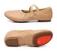 Ballet Shoes Genuine Leather Jazz Shoes Jazz Dance Shoes Tan Black Antiskid Sole Adults Dance Sneakers for Girls Women for Ballet(Tan Rubber Sole,38)