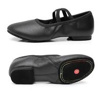 Ballet Shoes Genuine Leather Jazz Shoes Jazz Dance Shoes Tan Black Antiskid Sole Adults Dance Sneakers for Girls Women for Ballet(Black Cowhide Sole,39)