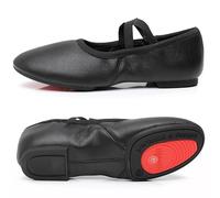 Ballet Shoes Genuine Leather Jazz Shoes Jazz Dance Shoes Tan Black Antiskid Sole Adults Dance Sneakers for Girls Women for Ballet(Black Rubber Sole,35)